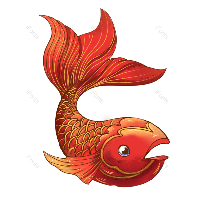 节日元素图片,装饰元素元素,鲤鱼PNG,卡通手绘免抠素材